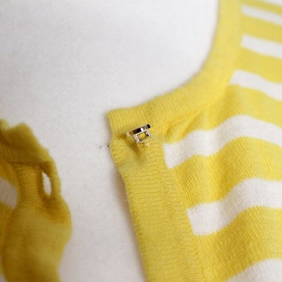 Liz Claiborne 100%  Cotton Yellow White Stripe Cardigan Sweater Size S - Picture 12 of 16